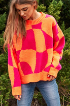 Wavy Checker Print Pullover Knit Sweater Top - RARA Boutique 