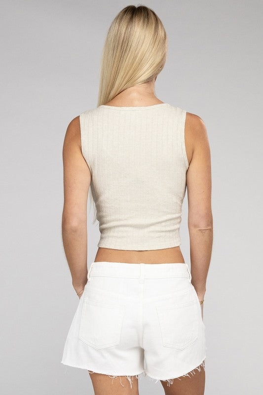 Ribbed Scoop Neck Cropped Sleeveless Top - RARA Boutique 