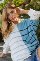 Textured Contrast Color Block Striped Sweater - RARA Boutique 