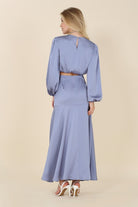 Satin Long Sleeve Top with Maxi Skirt Set - RARA Boutique 