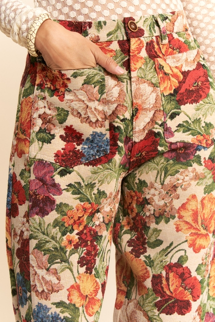 Vintage Floral Tapestry High-Rise Barrel Leg Pants - Davi & Dani - RARA Boutique 