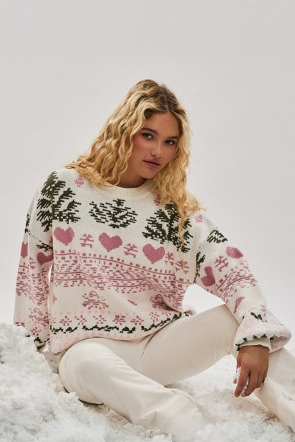 Isle Christmas Sweater with Hearts & Christmas Trees - Le Lis - RARA Boutique 