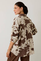 Oversized Cow Print Denim Long Sleeve Button Down Shirt - Sunday Edition - RARA Boutique 