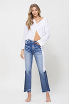 High Rise Jeans With Side Blocking Panel - VERVET by Flying Monkey - RARA Boutique 