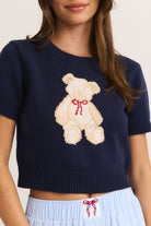 Short Sleeve Crew Neck Teddy Bear Sweater Crop Top - Le Lis - RARA Boutique 