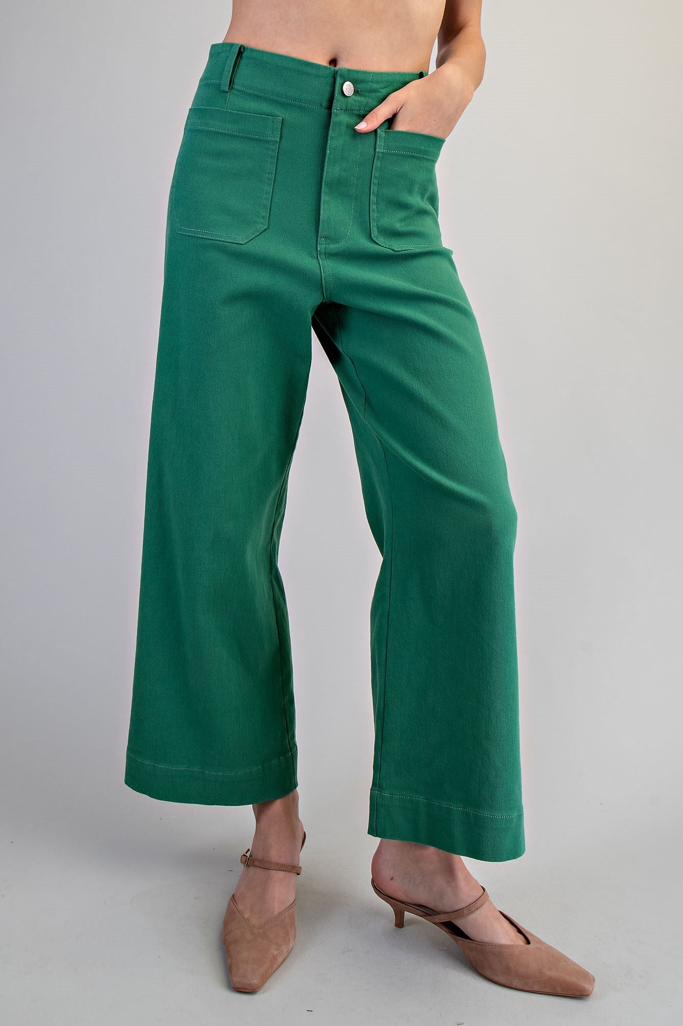 RARA Boutique soft wash wide leg jeans featuring a relaxed fit and light blue denim, displayed on a hanger.