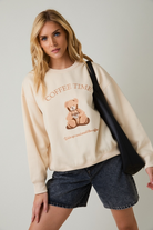 Coffee Time Teddy Bear Embroidered Crewneck Sweatshirt - Sunday Edition - RARA Boutique 
