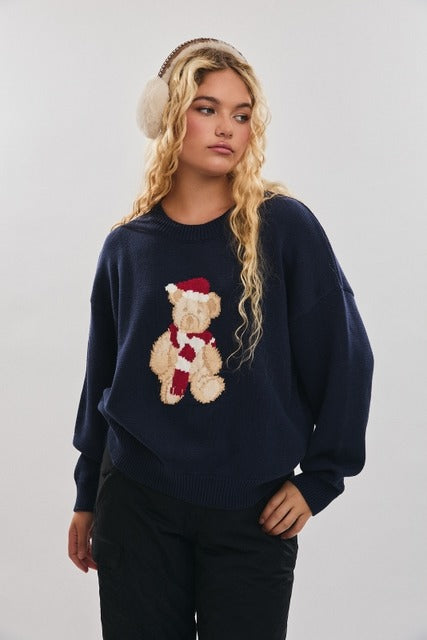 Santa Teddy Bear Long Sleeve Christmas Sweater - Le Lis - RARA Boutique 