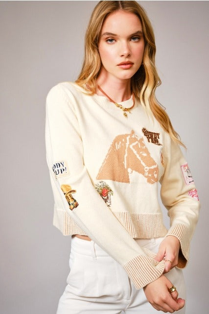 Horse shimmer sweater nice one -Blue B - RARA Boutique 