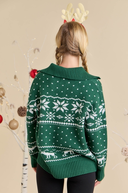 Christmas Faire Isle Knit Sweater Jacket - Main Strip - RARA Boutique 