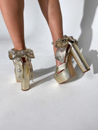 Bow Ankle Strap Metallic Platform Heels - Azalea Wang - RARA Boutique 