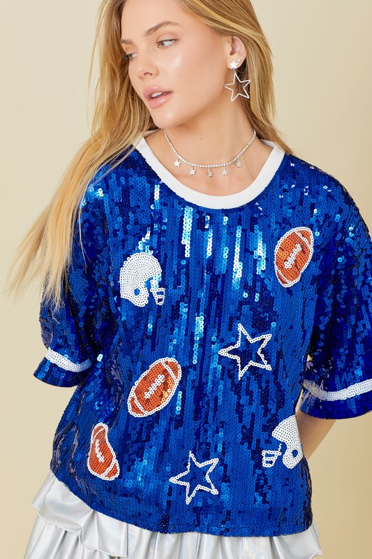 Football Game Day Sequin Top - RARA Boutique 