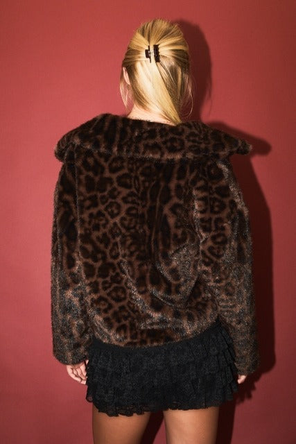 Plush Leopard Print Faux Fur Collared Zip Jacket - Le Lis - RARA Boutique 