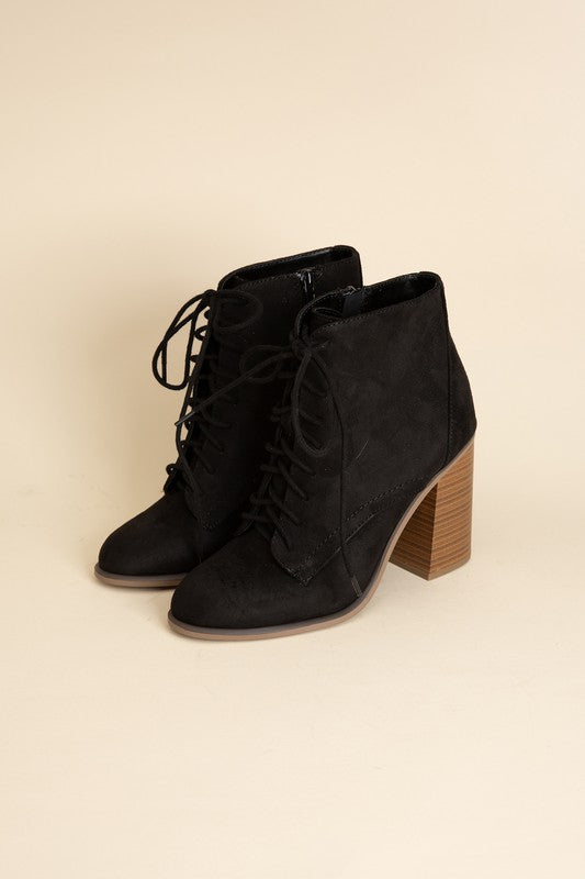 Lace up Block Heel Booties with Pointed Toe - RARA Boutique 