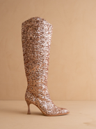 Pyramid Heel Knee High Sequin Boots - Oasis Society - RARA Boutique 