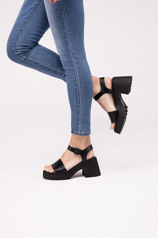 Platform Heel Sandals with Ankle Straps - RARA Boutique 