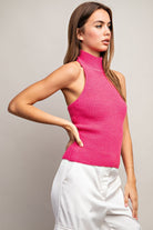 Sleeveless Turtle Neck Halter Sweater Top with Open Back - eesome - RARA Boutique 