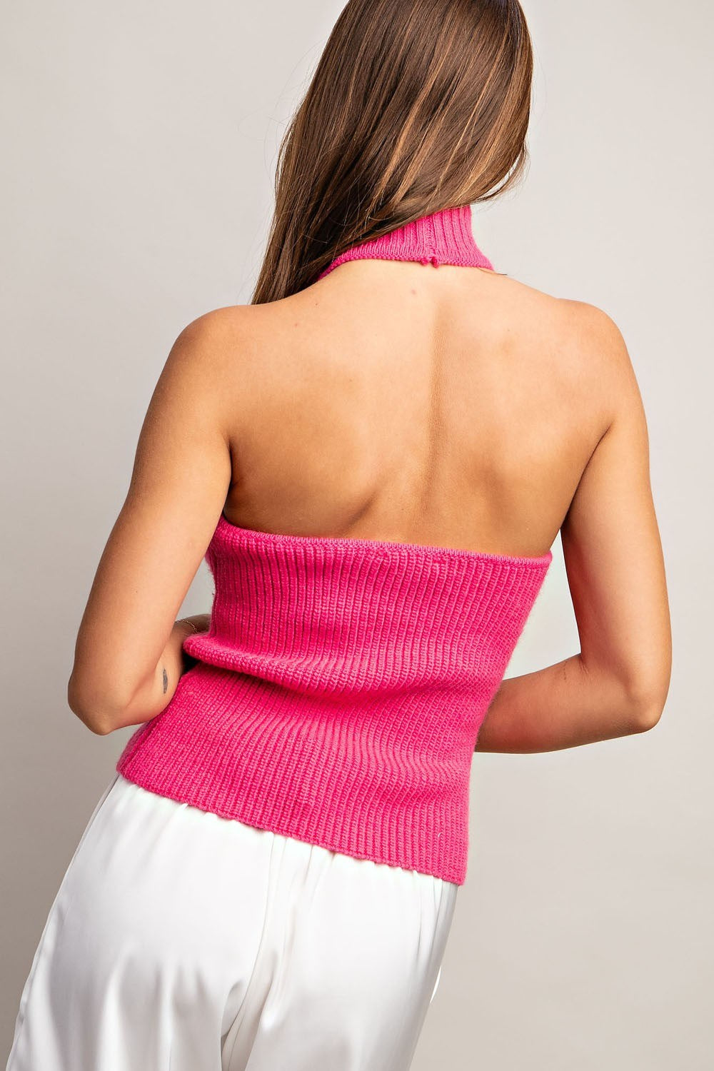 Sleeveless Turtle Neck Halter Sweater Top with Open Back - eesome - RARA Boutique 