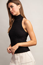 Sleeveless Turtle Neck Halter Sweater Top with Open Back - eesome - RARA Boutique 