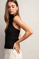 Sleeveless Turtle Neck Halter Sweater Top with Open Back - eesome - RARA Boutique 