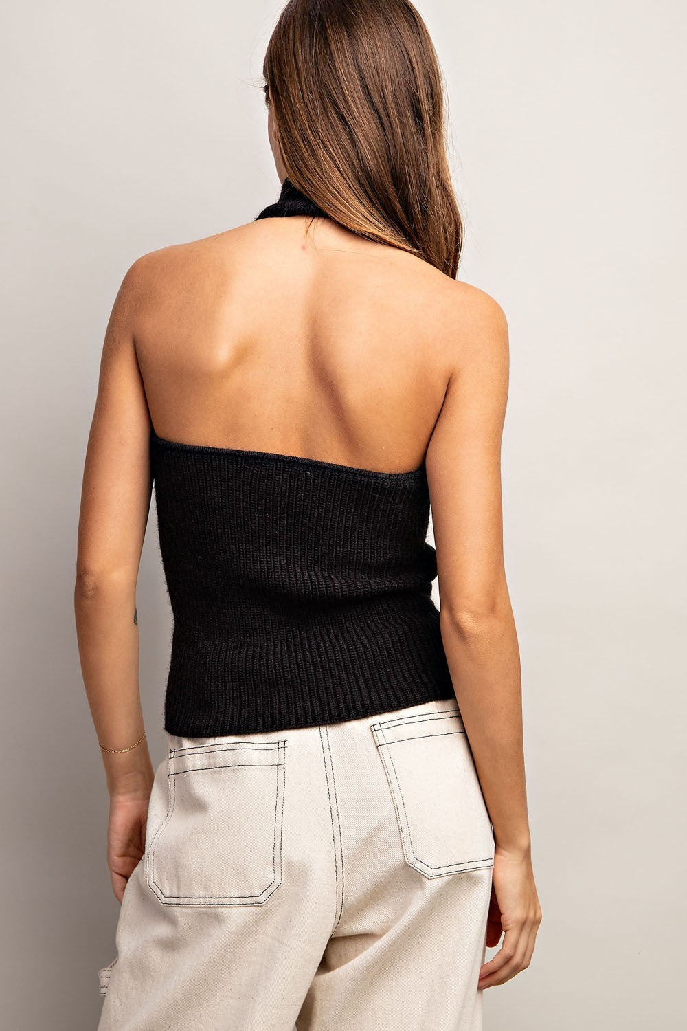 Sleeveless Turtle Neck Halter Sweater Top with Open Back - eesome - RARA Boutique 