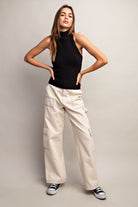 Sleeveless Turtle Neck Halter Sweater Top with Open Back - eesome - RARA Boutique 