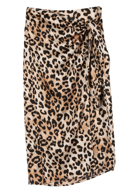 Satin Leopard Print Wrap Skirt - RARA Boutique 