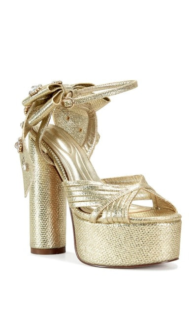 Bow Ankle Strap Metallic Platform Heels - Azalea Wang - RARA Boutique 