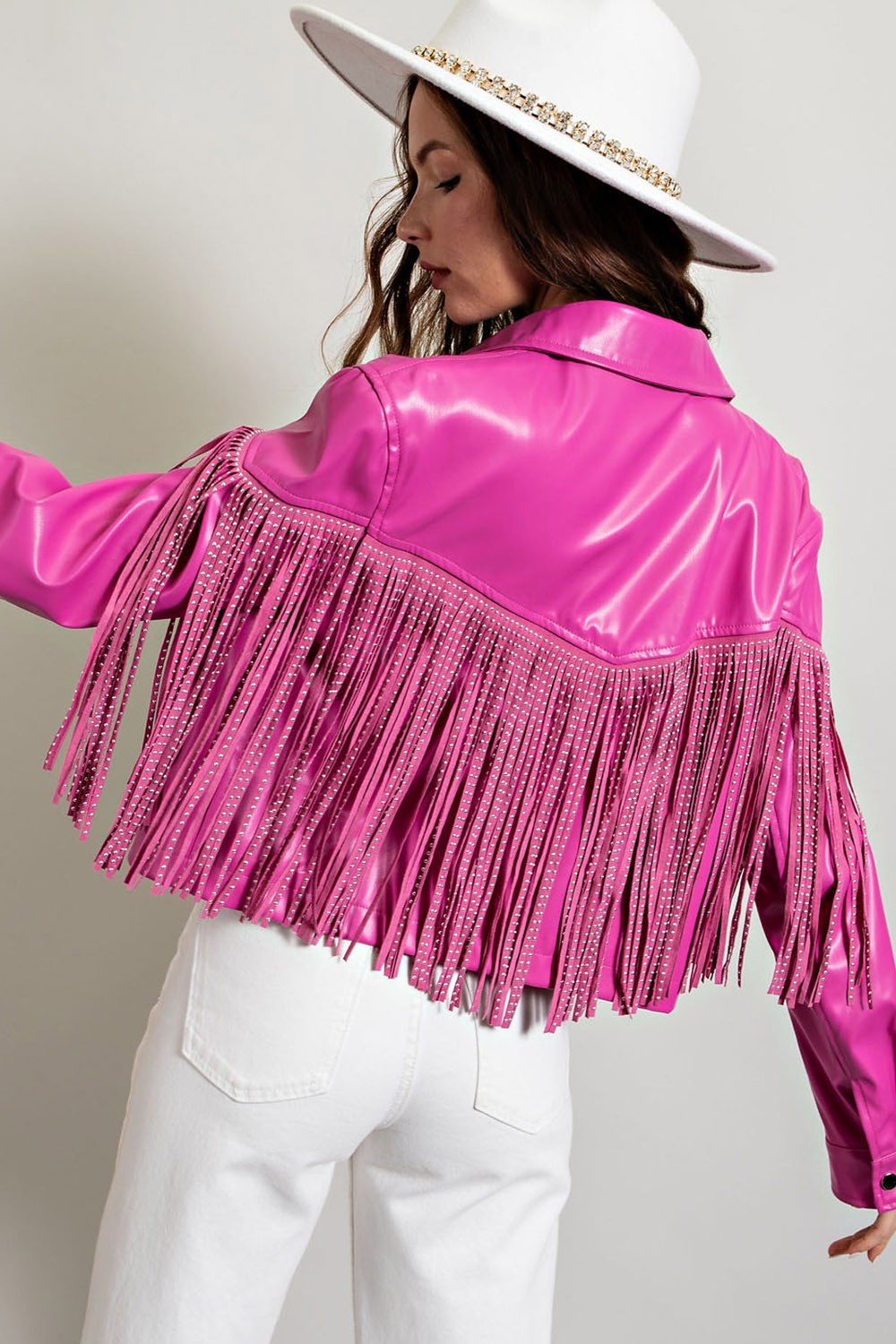 Studded Fringe Faux Leather Moto Jacket - eesome - RARA Boutique 