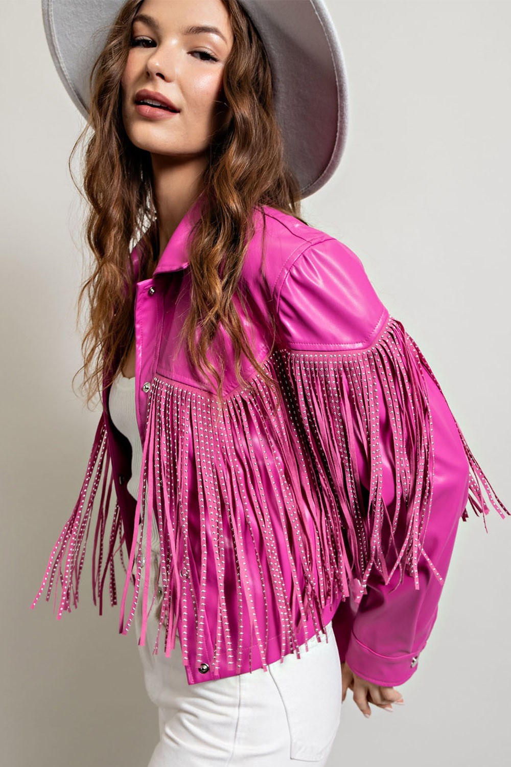 Studded Fringe Faux Leather Moto Jacket - eesome - RARA Boutique 