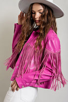 Studded Fringe Faux Leather Moto Jacket - eesome - RARA Boutique 