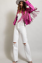 Studded Fringe Faux Leather Moto Jacket - eesome - RARA Boutique 