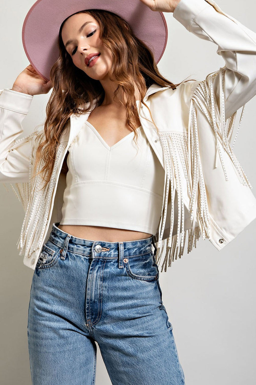 Studded Fringe Faux Leather Moto Jacket - eesome - RARA Boutique 