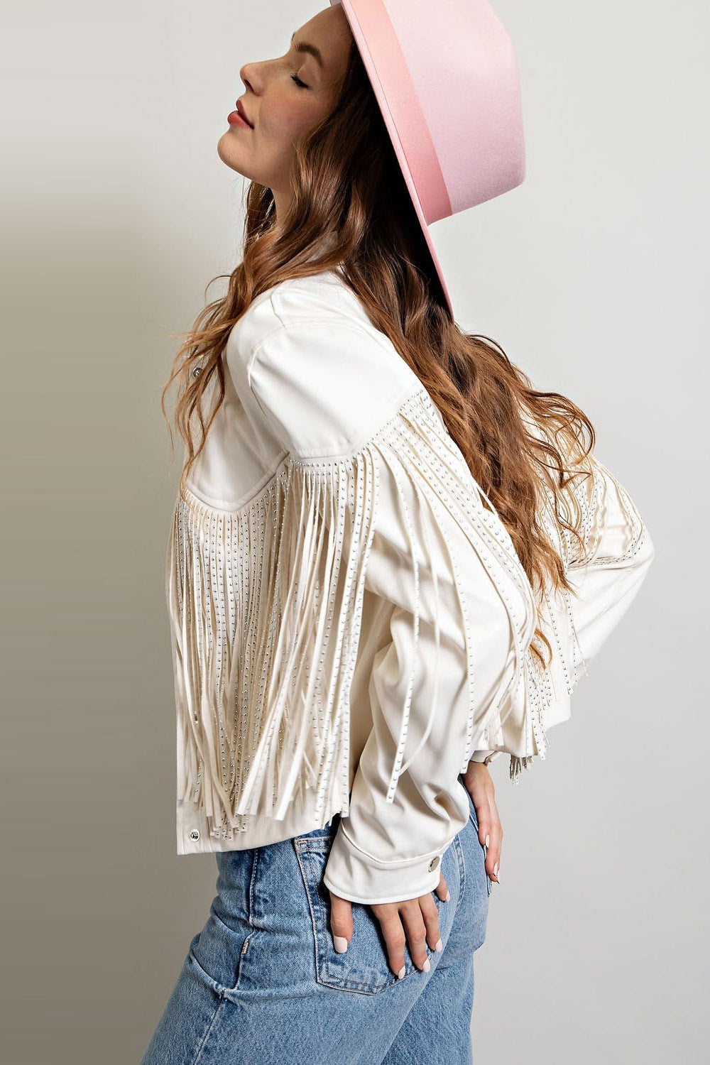 Studded Fringe Faux Leather Moto Jacket - eesome - RARA Boutique 