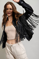 Studded Fringe Faux Leather Moto Jacket - eesome - RARA Boutique 