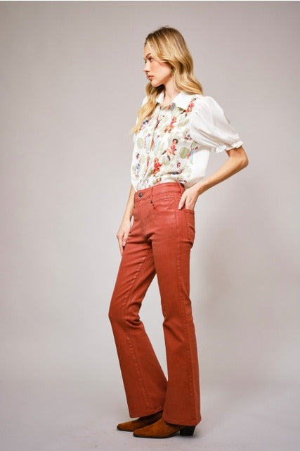 Western Pin Up Girl Cactus Print Lace Collar Blouse - Blue B - RARA Boutique 