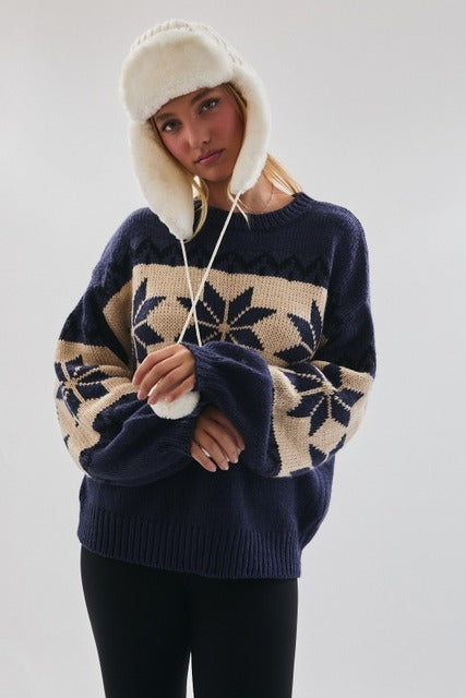 Nordic Snowflake Print Knit Christmas Sweater - Le Lis - RARA Boutique 