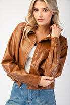 Cropped Faux Leather Collared Jacket - eesome - RARA Boutique 