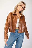Cropped Faux Leather Collared Jacket - eesome - RARA Boutique 