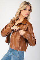 Cropped Faux Leather Collared Jacket - eesome - RARA Boutique 