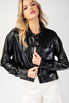 Cropped Faux Leather Collared Jacket - eesome - RARA Boutique 