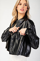 Cropped Faux Leather Collared Jacket - eesome - RARA Boutique 