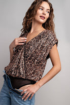 Sequin Leopard Print V-Neck Surplice Bodysuit - eesome - RARA Boutique 
