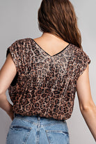 Sequin Leopard Print V-Neck Surplice Bodysuit - eesome - RARA Boutique 