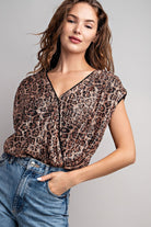 Sequin Leopard Print V-Neck Surplice Bodysuit - eesome - RARA Boutique 