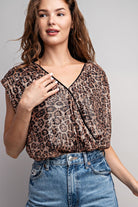 Sequin Leopard Print V-Neck Surplice Bodysuit - eesome - RARA Boutique 