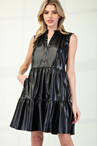 Faux Leather Sleeveless Tiered Mini Dress with Pockets - eesome - RARA Boutique 
