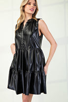 Faux Leather Sleeveless Tiered Mini Dress with Pockets - eesome - RARA Boutique 