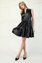 Faux Leather Sleeveless Tiered Mini Dress with Pockets - eesome - RARA Boutique 