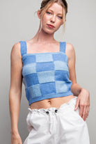 Checker Print Sleeveless Sweater Knit Crop Top - eesome - RARA Boutique 